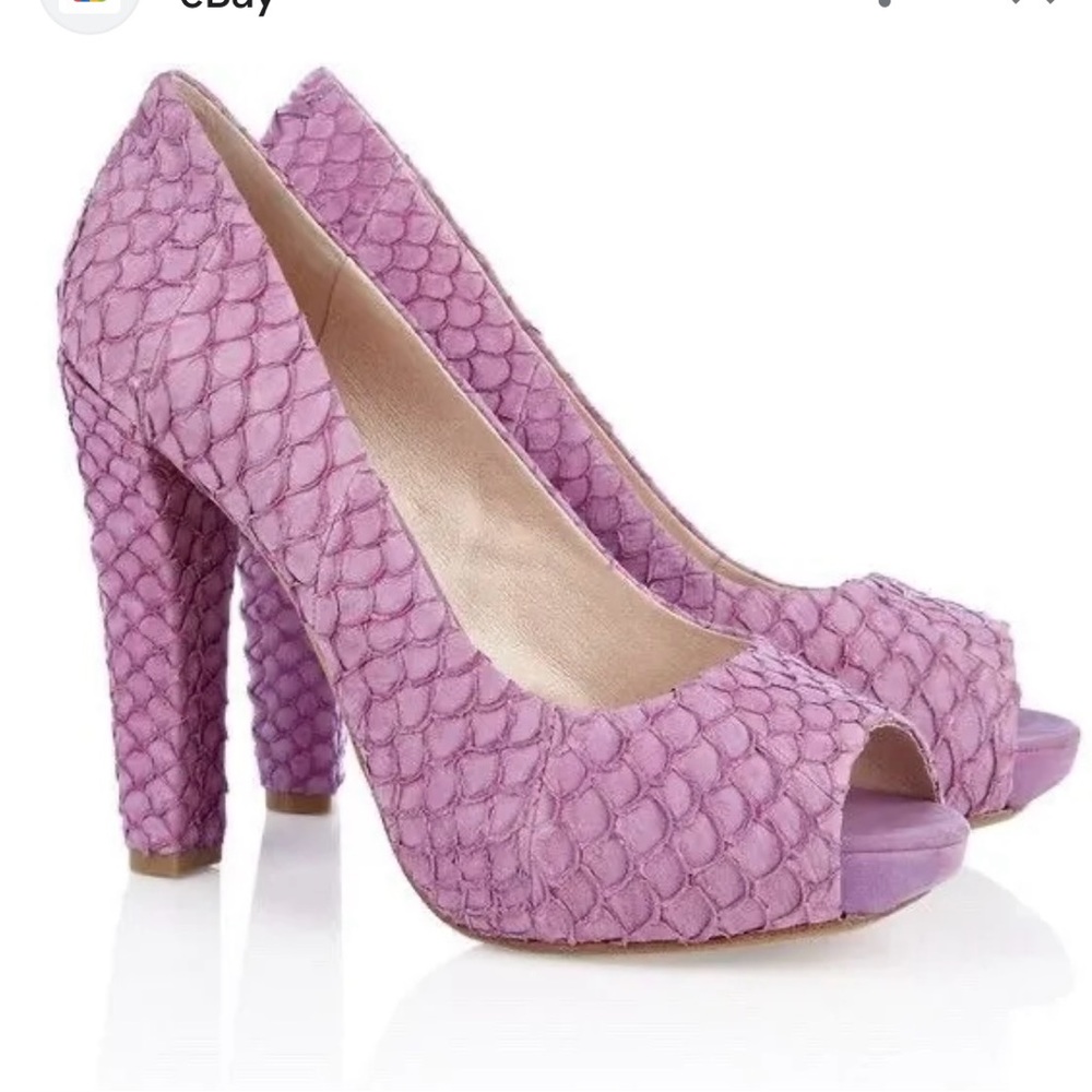 HOUSE OF HARLOW Leather Lilac Purple Peep Toe Python Pearl Pumps Heels S… - Picture 1 of 15
